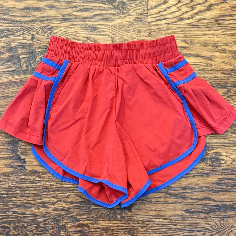 Five Dancewear Red Shorts with Blue Trim